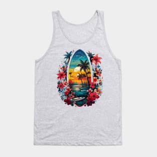 Tropical Surfboard Graffiti Art Style Tank Top